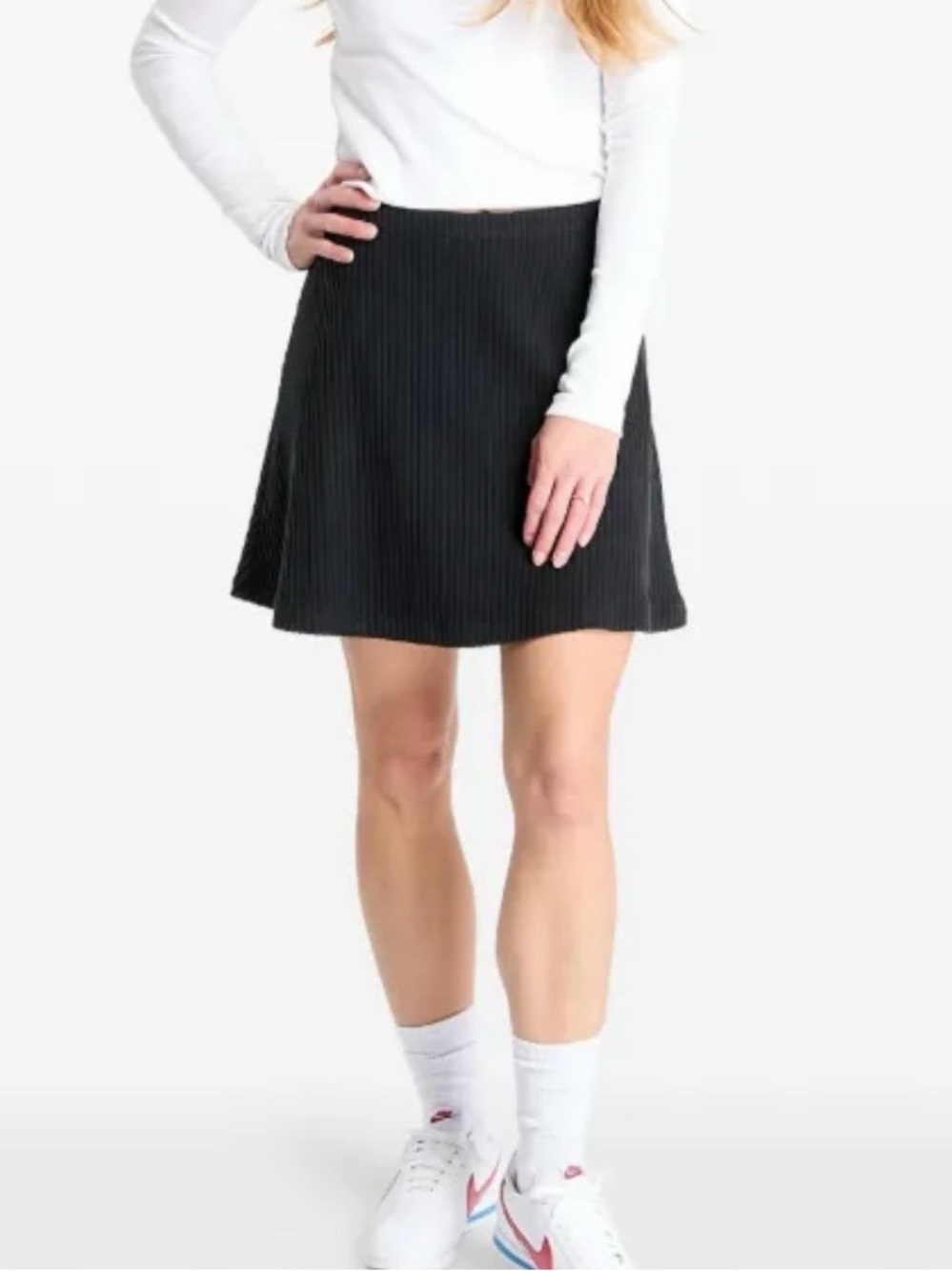 Nike Chill Black Ribbed A-Line Mini Skirt - Small